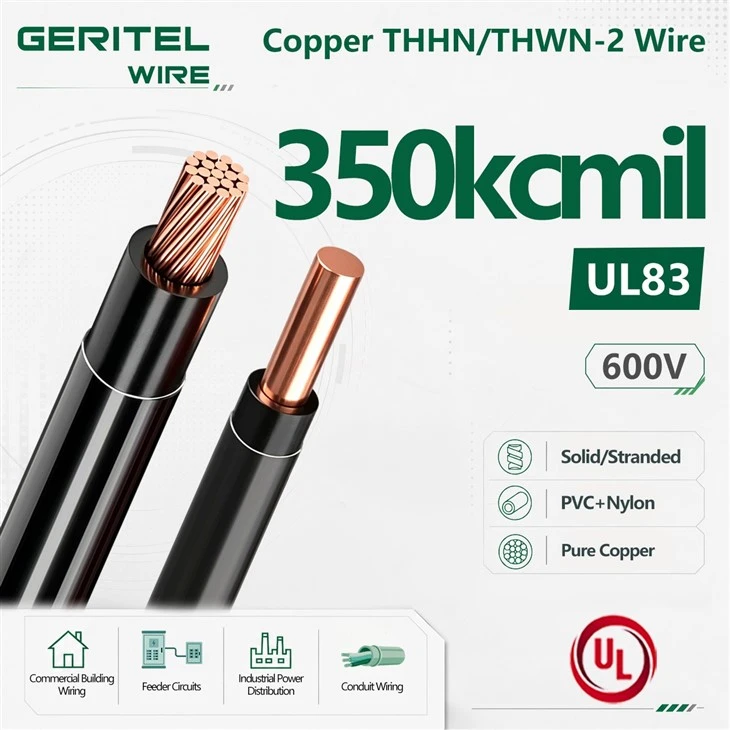UL Listed 350 kcmil THHN Wire PVC Insulation Copper Building Wire for Heavy-Duty Distribution