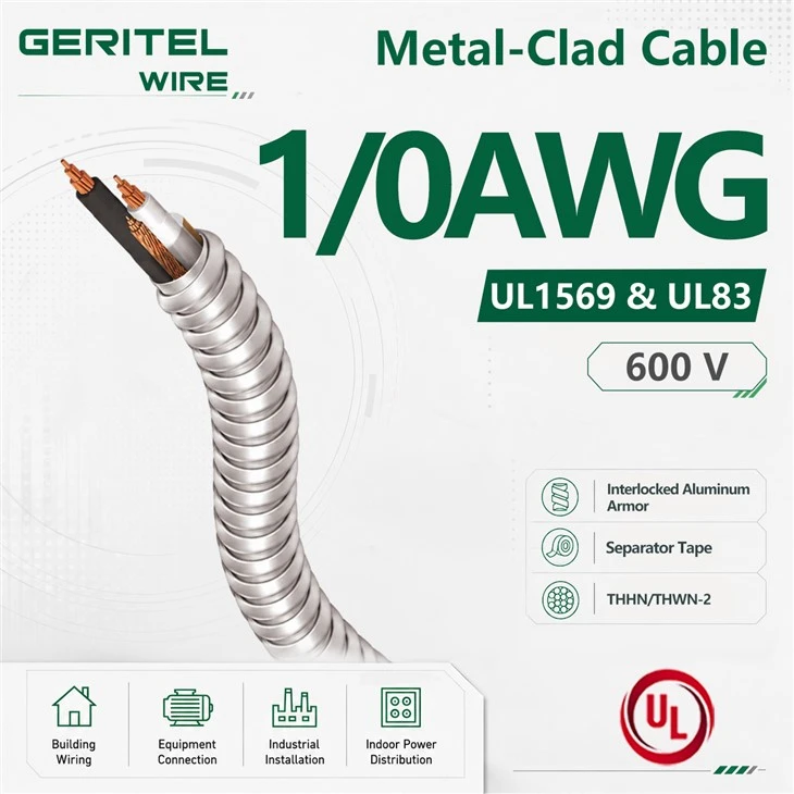 1/0 AWG THHN/THWN-2 Copper Conductor MC Cable For Healthcare Facilities