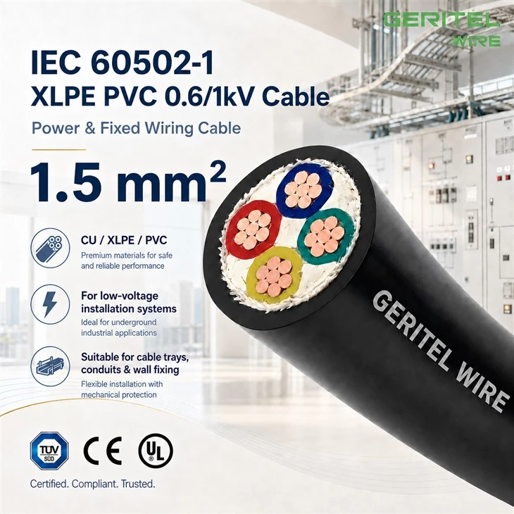 1.5mm IEC 60502-1 XLPE PVC Cable For Lighting And Control Power