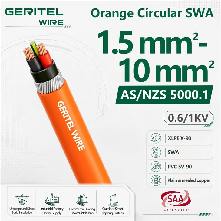 1.5mm2-10mm2 Orange Circular SWA Cable 2C+E 3C+E 4C+E Copper Armoured Cable