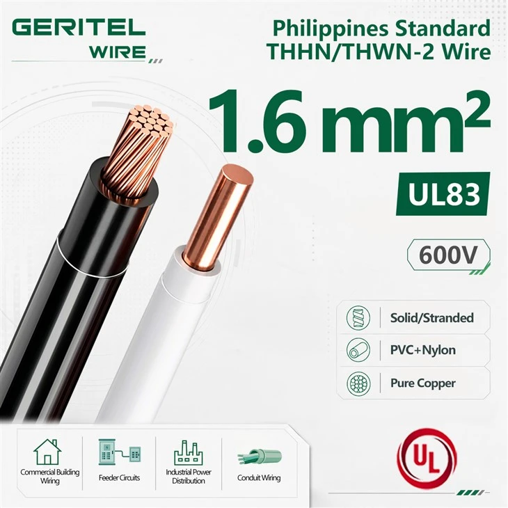 1.6 MM Philippines Standard Copper THHN/THWN-2 Wire 600V Conduit Wiring Copper Cable