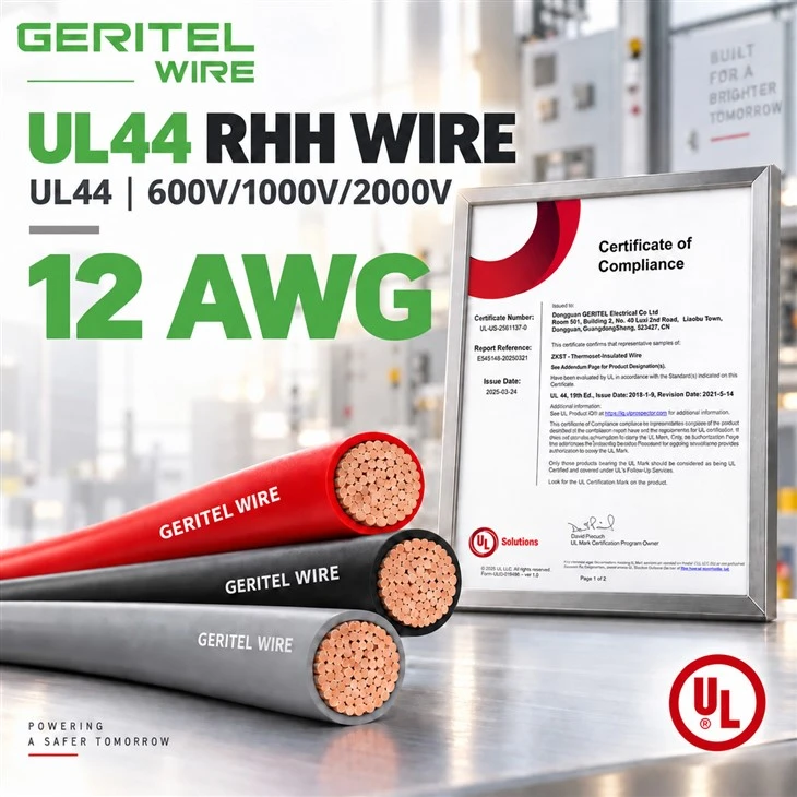 12 AWG 90°C RHH Wire UL44 Stranded Copper Cable For Commercial Wiring