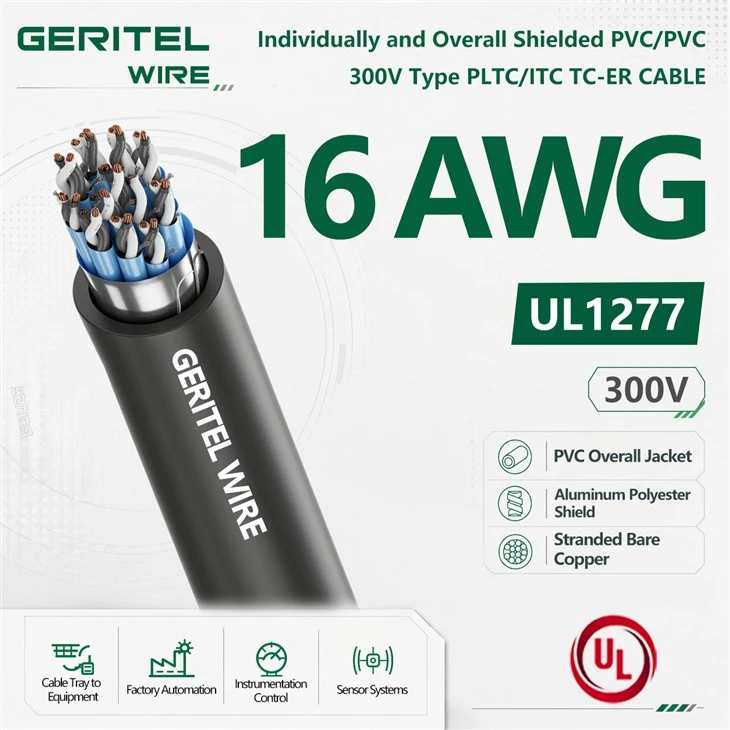 16 AWG Individually And Overall Shielded PVC/PVC 300V Type PLTC-ITC Instrumentation Cable