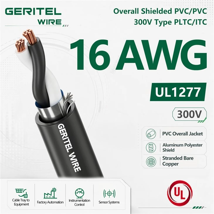 16 AWG Overall Shielded PVC/PVC 300V Type PLTC-ITC Instrumentation Cable