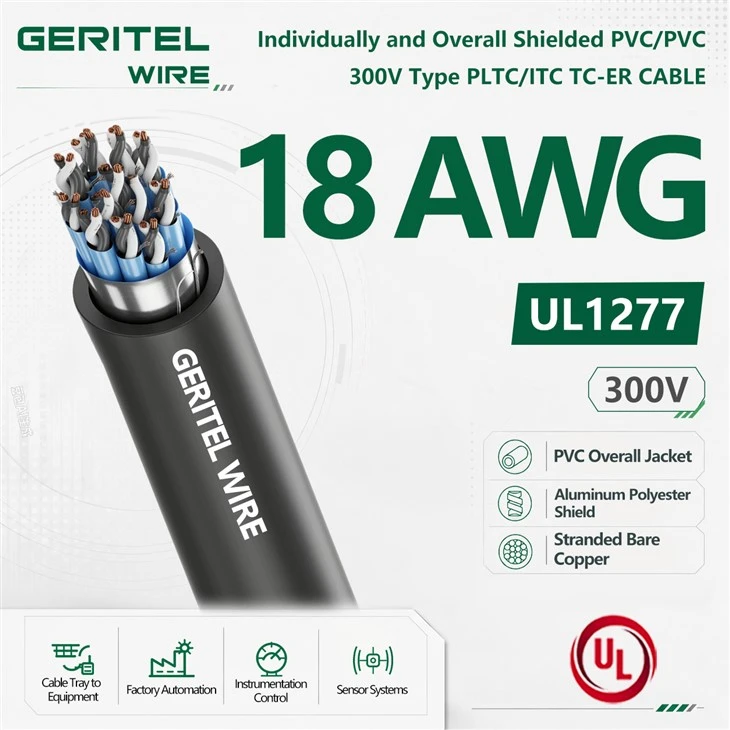 18 AWG Individually And Overall Shielded PVC/PVC 300V Type PLTC-ITC Instrumentation Cable