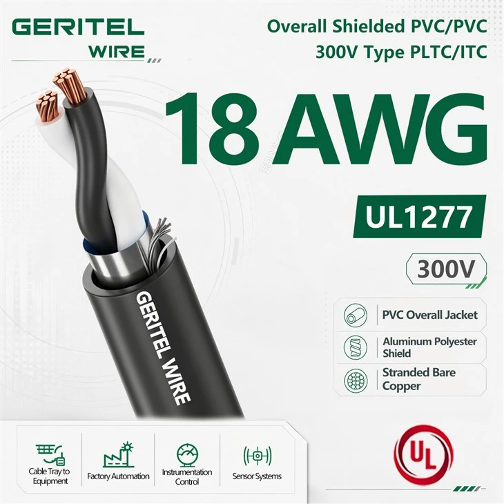 18 AWG Overall Shielded PVC/PVC 300V Type PLTC-ITC Instrumentation Cable