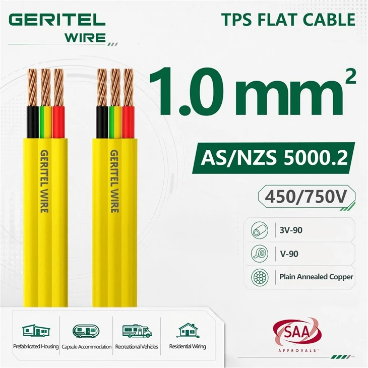 1mm Yellow 2 Core And Earth Flat TPS Lighting Cable