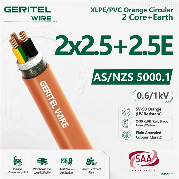 2.5mm² 2 Core And Earth Australian Orange Circular Power Cable XLPE PVC