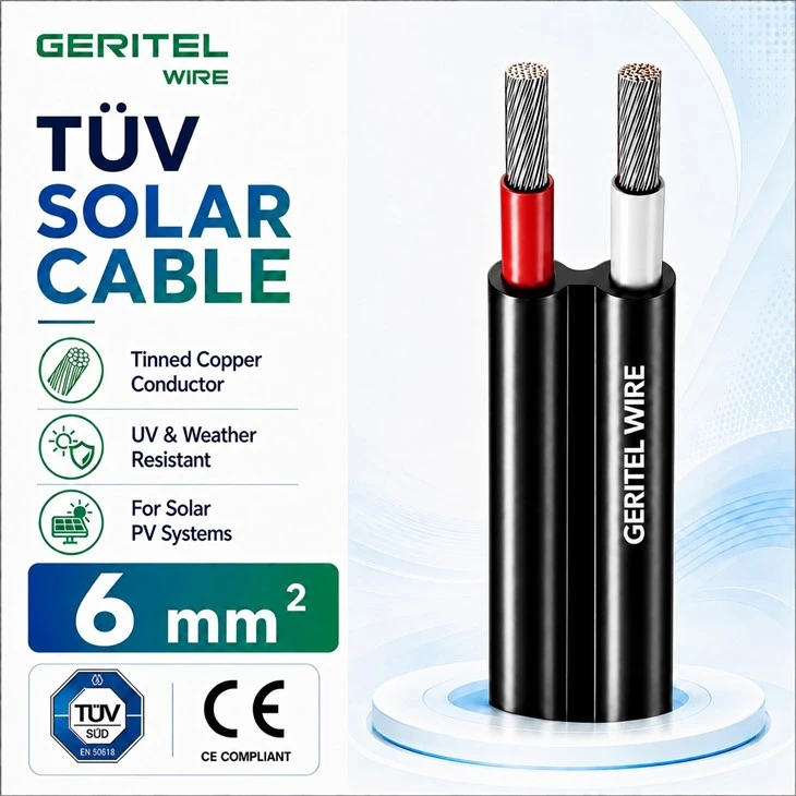 2×6mm² Twin Core PV Cable Flexible Red/White Core Solar Wire
