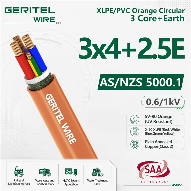 3 X 4mm2 + 1 X 2.5mm2 Earth Orange Circular Mains Cable 0.6/1kV