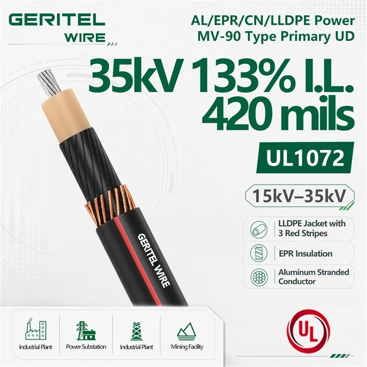 35kV 133% I.L. Aluminum Medium Voltage EPR CN LLDPE Underground Primary Cable 420 Mils