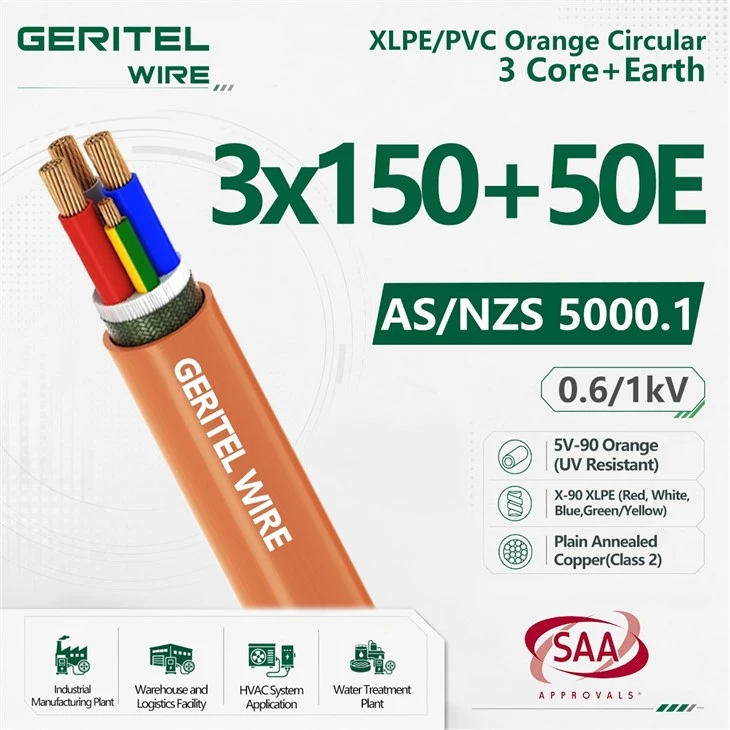 3 X 150mm2 + 1 X 50mm2 Earth High Capacity Orange Circular Power Cable