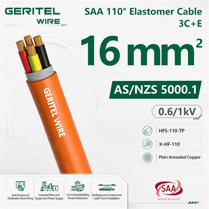 3x16+1x6E 3C+E 110°C Elastomer Cable SAA 0.6/1kV