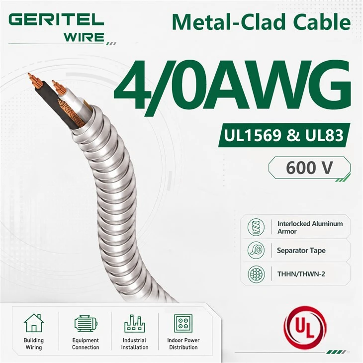 4/0 AWG THHN/THWN-2 Copper Conductor Wet Location Rated Metal Clad Cable