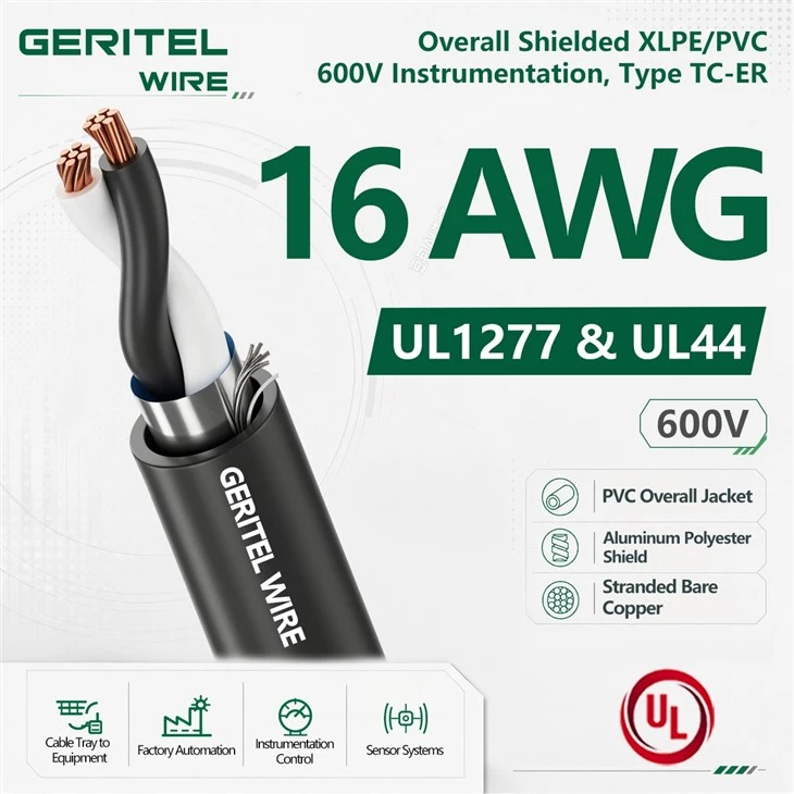 16 AWG Overall Shielded XLPE/PVC 600V Instrumentation Type TC-ER Cable
