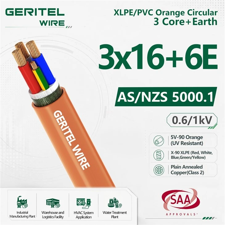 16mm2 3 Core And 6mm2 Earth Orange Circular Industrial Power Cable
