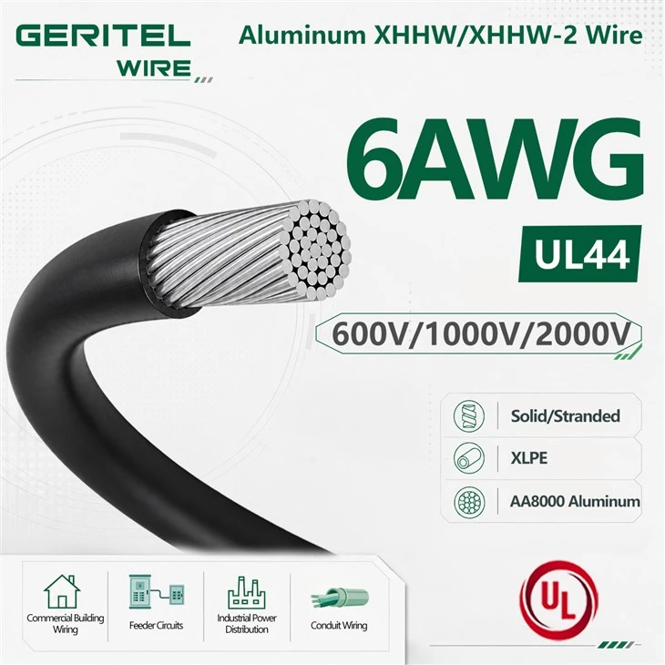 6 AWG UL44 AA8000 Aluminum XHHW/XHHW-2 Wire For Commercial Buildings