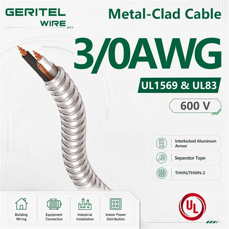 600V 3/0 AWG THHN/THWN-2 PVC MC Cable For Main Building Feeders