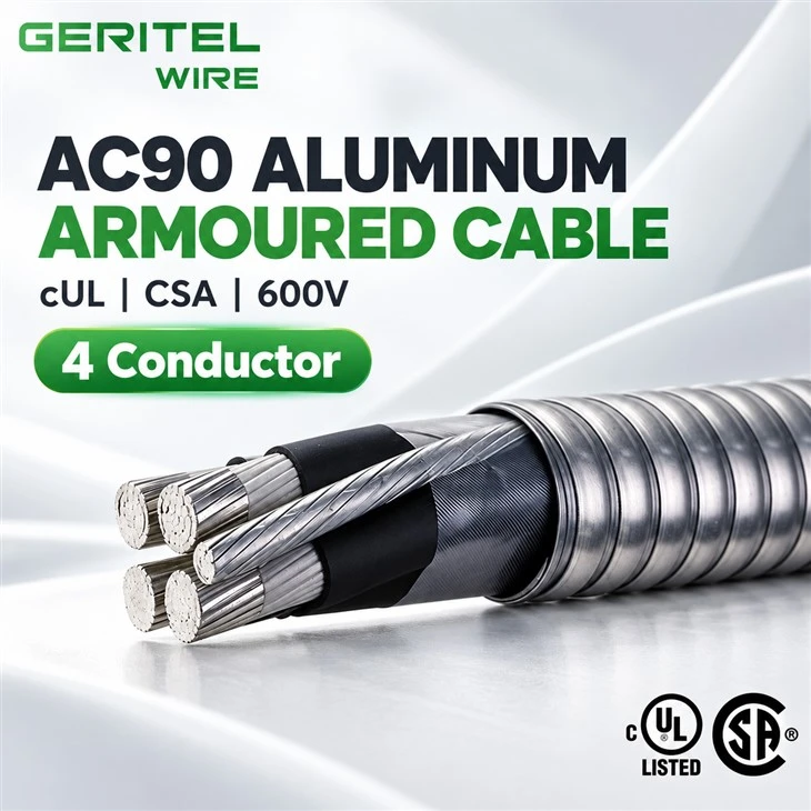 600V AC90 4 Conductor Aluminum Armoured Cable CUL CSA For Commercial Wiring