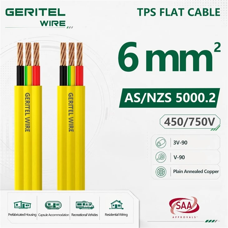 6mm Yellow Twin And Earth Fixed Wiring Cable 450/750V