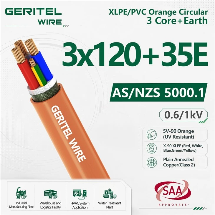 120mm2 3 Core And 35mm2 Earth Orange Circular Cable For Switchboard Supply