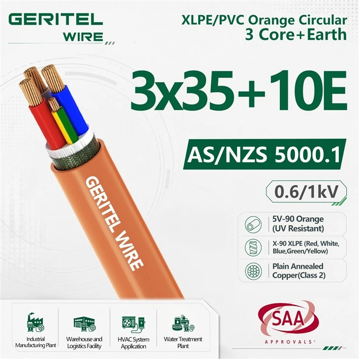 35mm2 3C+E XLPE PVC Orange Circular Feeder Cable For Power Distribution