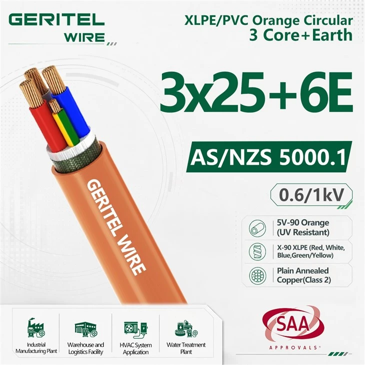 3 X 25mm2 + 1 X 6mm2 Earth Heavy Duty Australian Circular Cable