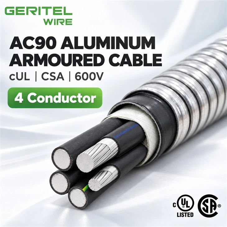 AC90 Aluminum Interlocked Armour Cable 4 Conductor 600V