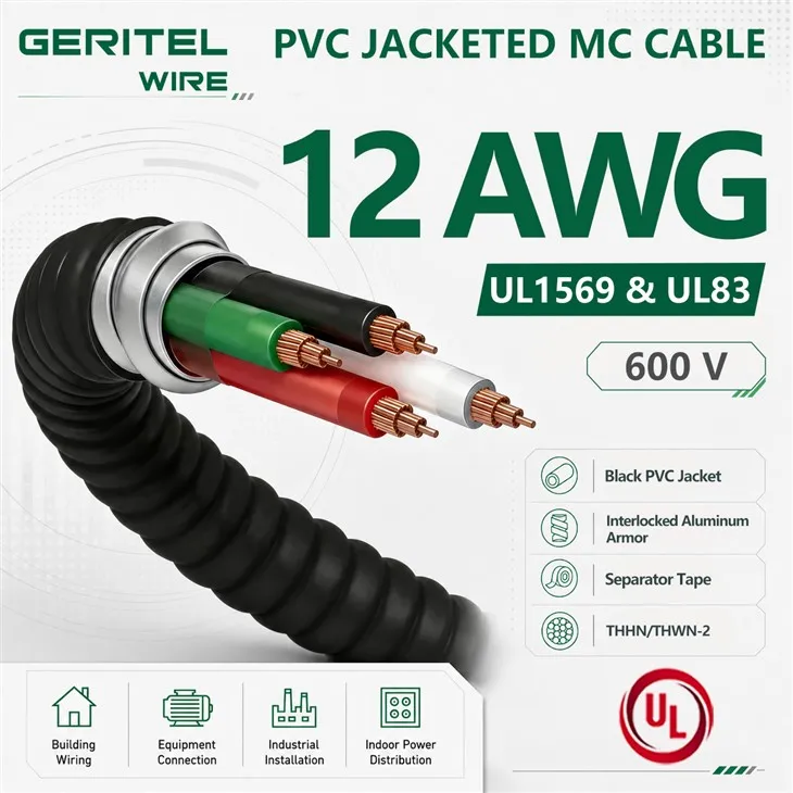 Copper 12AWG THHN MC Cable For Commercial Cable Tray Wiring