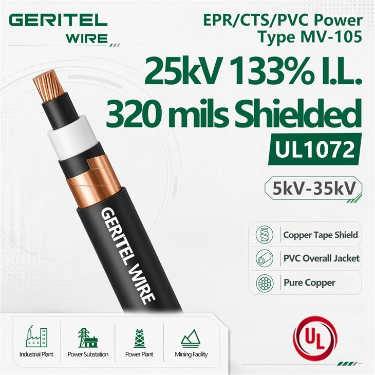 CU EPR/CTS/PVC Power Type MV-105 25kV 133% I.L. 320 Mils Shielded