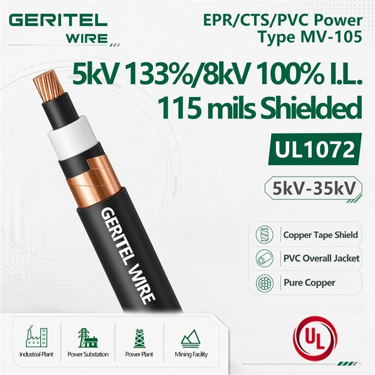 CU EPR/CTS/PVC Power Type MV-105 5kV 133%/8kV 100% I.L. 115 Mils Shielded
