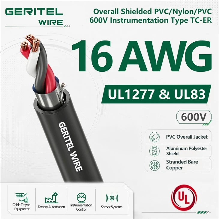 16 AWG Overall Shielded PVC/Nylon/PVC 600V Instrumentation Type TC-ER Cable