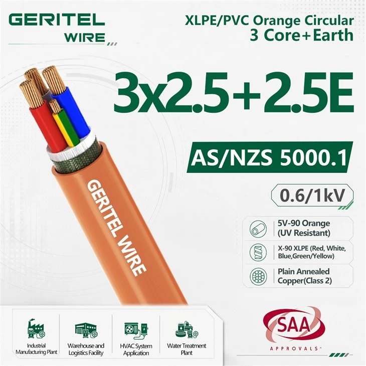 2.5mm2 3 Core And Earth Australian Orange Circular Power Cable