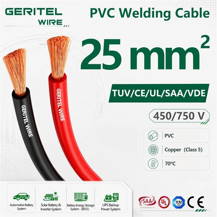 Heavy Duty 25mm² PVC Welding Cable For DC Battery Power