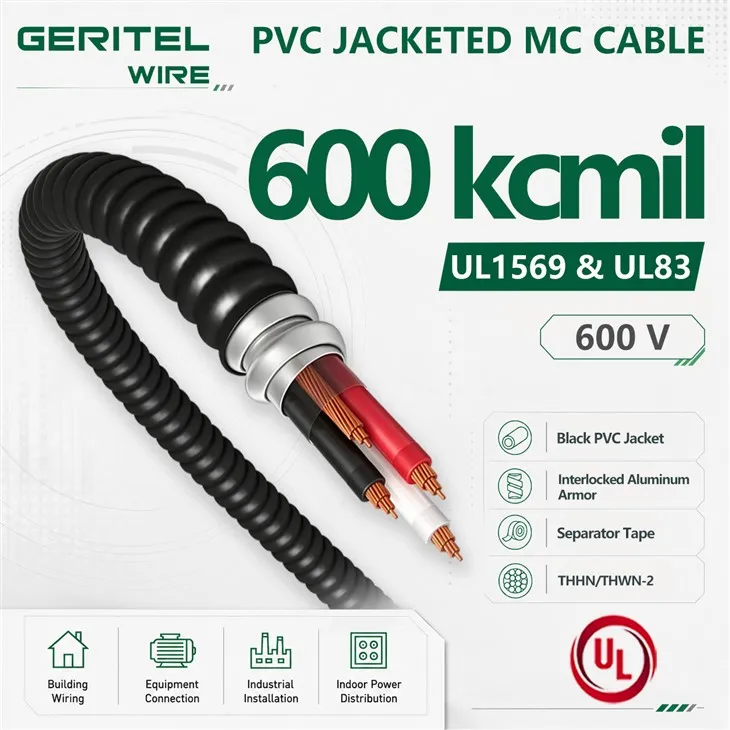 600 Kcmil Copper MC Cable With Full-Sized Ground – THHW/THWN-2, PVC Jacketed, UL Listed