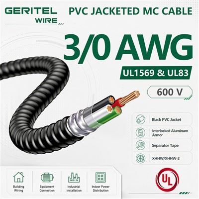3/0 AWG XHHW/XHHW-2 PVC Armored MC Cable For High-Capacity Industrial Power