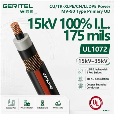 15kV Copper TR-XLPE CN LLDPE MV-90 Primary UD Cable 100% I.L. 175 Mils