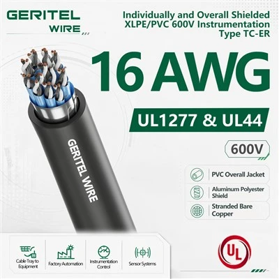 16 AWG Individually and Overall Shielded XLPE/PVC 600V Instrumentation Type TC-ER Cable