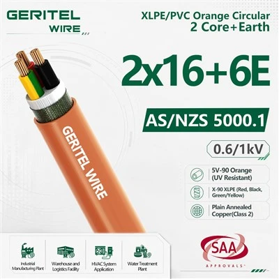 16mm² 2 Core And 6mm² Earth XLPE PVC Power Cable For Industrial Distribution