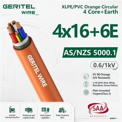 16mm2 4 Core + 6mm2 Earth Industrial Distribution Cable XLPE PVC
