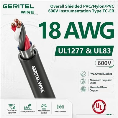 18 AWG Overall Shielded PVC/Nylon/PVC 600V Instrumentation Type TC-ER Cable