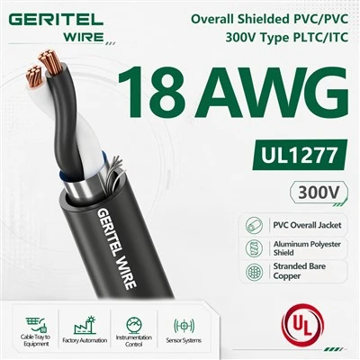 18 AWG Overall Shielded PVC/PVC 300V Type PLTC-ITC Instrumentation Cable
