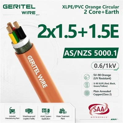 2 X 1.5mm² + 1 X 1.5mm² Earth XLPE PVC Orange Circular Cable 0.6/1kV