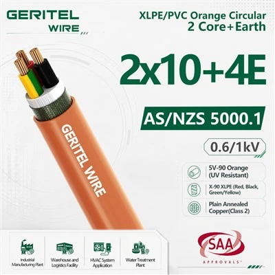 2 X 10mm² + 1 X 4mm² Earth Australian Standard Orange Sheathed Power Cable