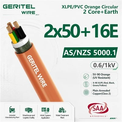 2 X 50mm² + 1 X 16mm² Earth Low Voltage Orange Circular Power Cable AS/NZS 5000.1