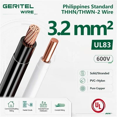 3.2mm² THHN/THWN-2 Copper Wire 600V Industrial Grade Electrical Distribution Wire