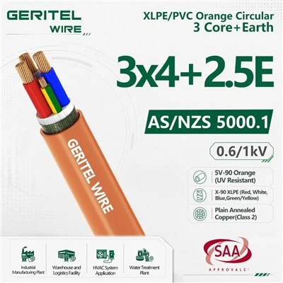 3 X 4mm2 + 1 X 2.5mm2 Earth Orange Circular Mains Cable 0.6/1kV
