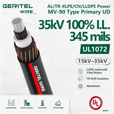 35kV Aluminum TR-XLPE/CN/LLDPE MV-90 Primary UD Cable 100% I.L. 345 Mils