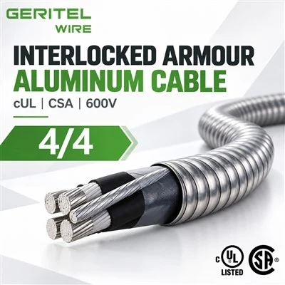 4/4 BX Aluminum Armoured Wire 600V For Building Power Distribution