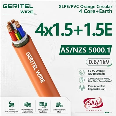 4 X 1.5mm2 + 1 X 1.5mm2 Earth XLPE PVC Orange Circular Cable